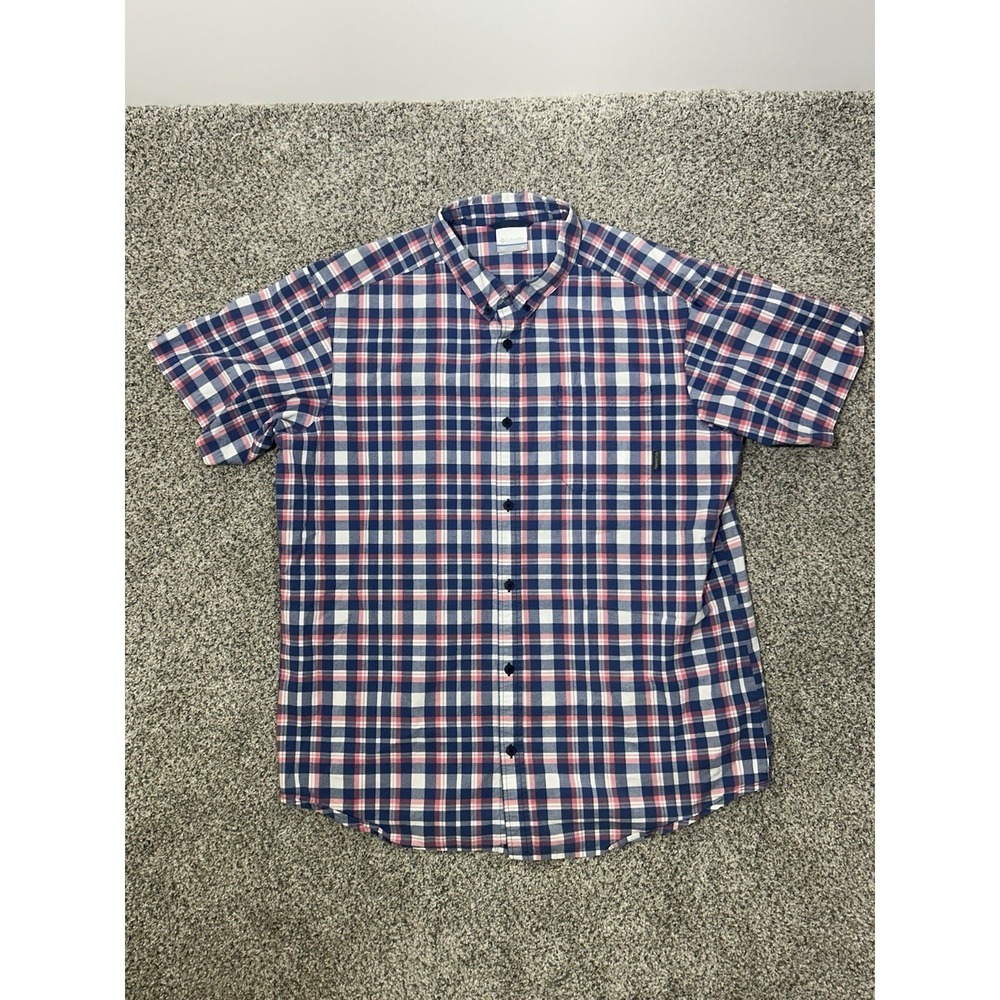 Columbia Men's XL‎ Short Sleeve Button Down Plaid Shirt Pink Blue